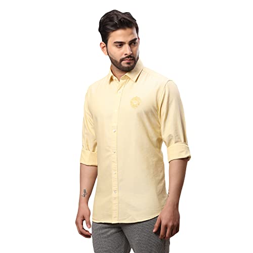 Image of Raymond Men's Pure Cotton Solid Pattern Slim Fit Regular Collar Full Sleeve Casual Shirt