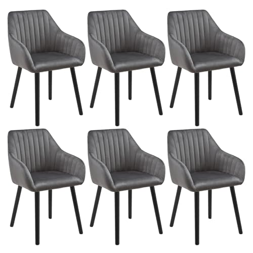 Goeurvant Juego De 6 Sillas De Comedor Nordicas Con Reposabrazos, Sillas De Comedor, Tapizadas De Terciopelo, Silla De Salón, Silla De Cocina, Gris Oscuro Goeurvant Juego De 6 Sillas De Comedor Nordicas Con Reposabrazos, Sillas De Comedor, Tapizadas De Terciopelo, Silla De Salón, Silla De Cocina, Gris Oscuro