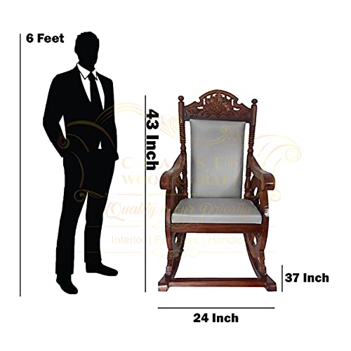 Image of CLASSIC WOOD & CRAFT Wooden Rocking Chair with Sheesham Wood, Rolling and Easy Seating (Model-Cwb-21)