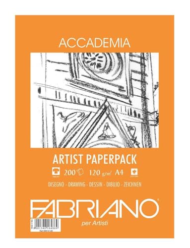 Fabriano Honsell 50814120 - Accademia Zeichenpapier, Block kopfgeleimt, 120 g/m², DIN A4, 200 Blatt, matt, säurefrei und alterungsbeständig, sehr radierfest