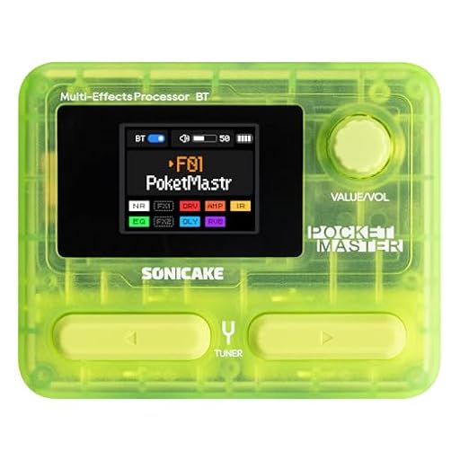 SONICAKE Pedal de guitarra multiefectos 9 Módulos de efectos 100 Presets 20 Amp/Cab Procesador de efectos para guitarra OTG USB Interfaz de audio BT con APP Pocket Master (Verde Transparente) | Ya disponible en tu tienda friki favorita! En mundofriki.es!