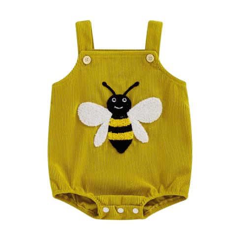 Image of Lesimsam Newborn Baby Boy Girl Clothes Embroidered Corduroy Overall Bubble Romper Sleeveless One-Piece Suspender Jumpsuit