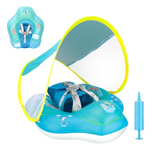 Image of Free Swimming Baby Inflatable Baby Swim Float with Sun Canopy Size Improved Infant Pool Floaties Swimming Pool Toys for The Age of 3-36 Months