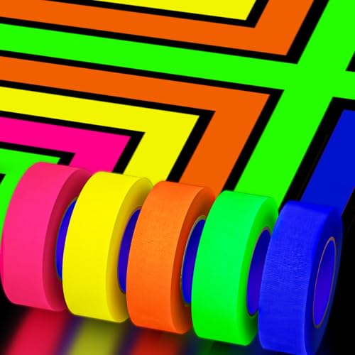 SWRT Neon Gaffer Cloth UV Blacklight Tape for Party Supplies, 5 Rolls Multi-Color UV Fluorescent...