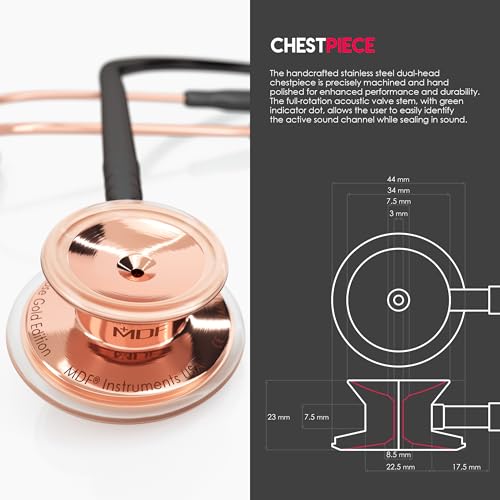 Image of MDF Instruments, Rosegold MD One Stainless Steel Stethoscope, Adult, Black Tube, Rosegold Chestpieces-Headset, MDF777RG11