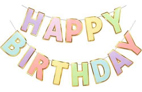 Image of Fecedy Macaron Superlarge Alphabet Happy Birthday Banner Bunting Pre-Strung No DIY for Birthday Party Decorations