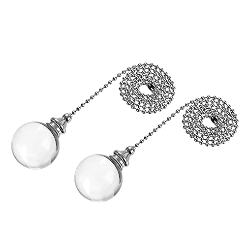 Image of uxcell Ceiling Fan Pull Chain, 20 Inch Fan Pull Chain Ornament Extension Lighting Accessories, 30mm Crystal Ball Pendant, Clear 2Pcs