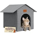 Fecuria Outdoor Cat House Weatherproof, Insulated Cat Houses for Outdoor/Indoor Cats for Winter, Waterproof Feral Stray Cat Shelter with Warm Cushion for All Seasons, Easy to Assemble, Grey