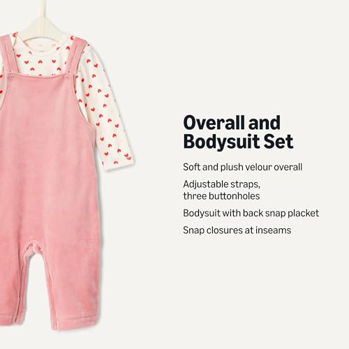 Image of Amazon Essentials x Sofia Grainge Unisex Babies' Velour Overall and Long Sleeve Bodysuit Set