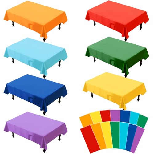 Image of G GENLEAS 14 Pack Assorted Color Plastic Tablecloth Colorful Rectangle Table Covers for Birthday Wedding Fiesta Picnic Party, Rainbow Party Decorations, 7 Color, 54x108 Inch