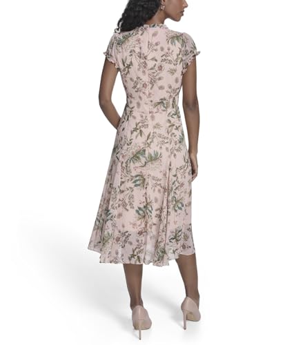 Image of Tommy Hilfiger Women's Short Sleeve V-Neck Chiffon Empire Waist Midi Dress