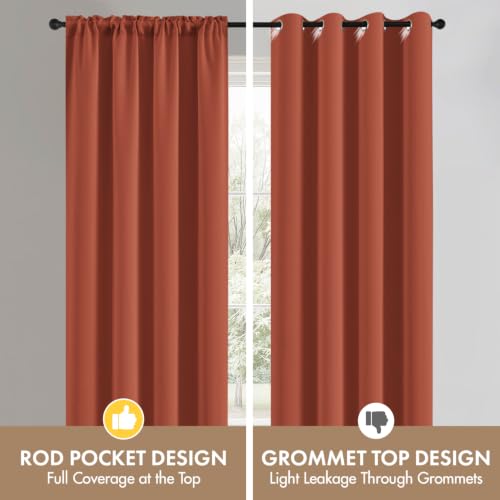 Image of MIULEE Set of 4 Burnt Orange 45 Inch Short Blackout Kitchen Window Curtains | Bedroom Drapes, Light Blocking Privacy Curtains for Small Windows, Bathroom, RV /Motorhome, Laundry, Top&Bottom Rod Pocket