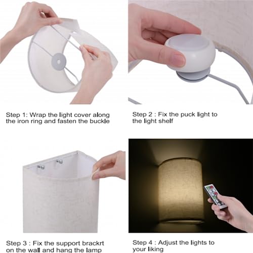 Image of Wall Sconces Set of Two Battery Operated Pink Pattern Cute Wireless Plug in Wall Lights Fixtures Remote Dimmable for Bedroom Living Room Hallway