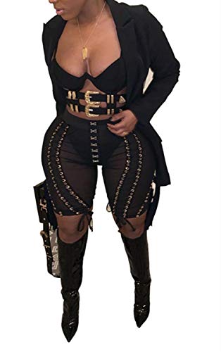 Women's Sexy Long Sleeve Blazer Deep V Neck Open Front Cardigan Jacket Work Office Blazer (Small, Black)