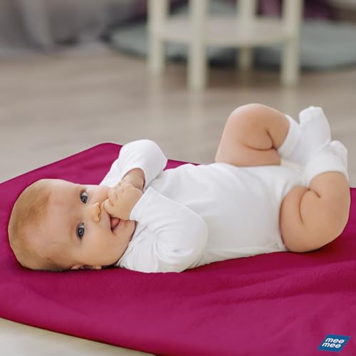 Image of Mee Mee Instadry Anti-Piling Fleece Extra Absorbent, Cotton Bed Protector Mattress, Reusable Waterproof Quick Dry Cot Sheet for Infant, Made Form Skin Friendly, 0 to 24 Months, Size 70X100Cm (Pink)