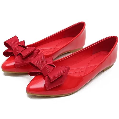 INEELUYI Women's Patent Leather Slip on Bowtie Dress Flats Shoes Pointy Toe Formal Wedding Ballet Flats