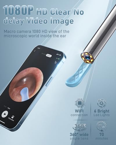 ear wax removal tool camera - ear wax removal kit - ear cleaner with camera - 1080p hd ear camera with 6 ear spoon - ear cleaner for ios amp android