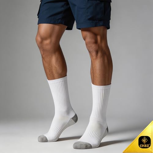 Image of ONKE Athletic Work Socks for Men Women Heavy Cushion Crew Moisture Wicking | Cotton, Max Full Cushion, Odor Control, Breathable, Comfortable, Durability, Anti Blister, Arch Support, Size M /L /XL 3 /6 Pack