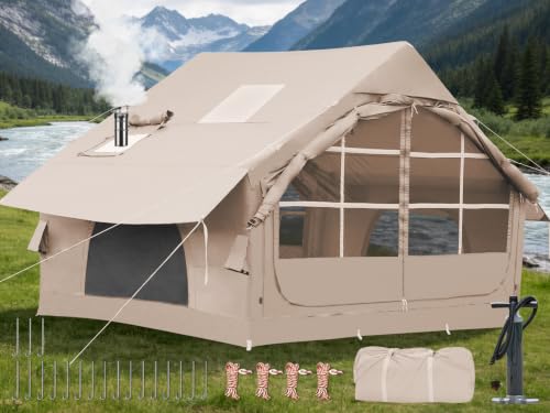 DanCoom Tienda de Campaña Inflable para Acampada, Tiendas de Glamping para 4 Personas, Montaje Fácil, Tienda de Cúpula, 4 Estaciones, Tienda de Campaña Impermeable y Resistente al Viento para Familias