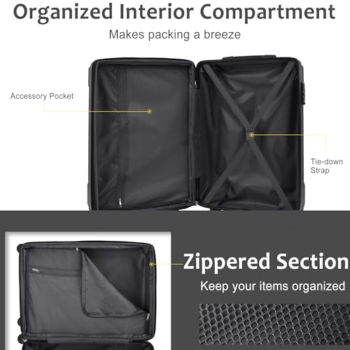 Suitcase Set 3-piece with Double Spinner,TSA lock,for Travel,Woman, Men(20/24/28 inch). (Black)3