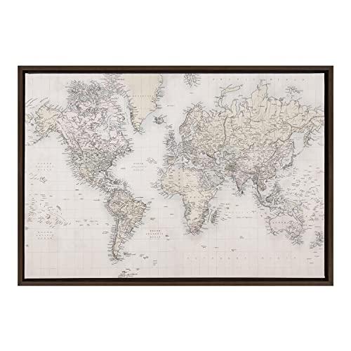 Kate And Laurel Sylvie Vintage World Map Framed Canvas Wall Art By The Creative Bunch Studio, 23X33 Brown, Decorative Map Art For Wall #TOP4