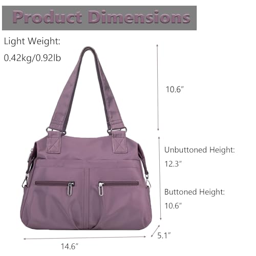 Image of Nylon Tote Bag for Women Shoulder Tote Bag with Zipper Waterproof Nylon Purse and Handbags Lightweight Hobo Bag