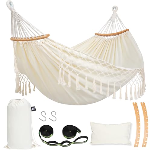 Image of SUNCREAT Double Hammock with Spreader Bar, Tassel, Beige