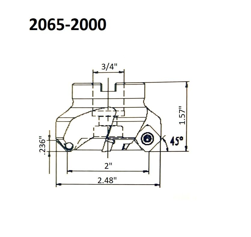 Image of HHIP 2065-2000 2 Inch x 3 /4 Bore 45 Degree SE Indexable Face Mill