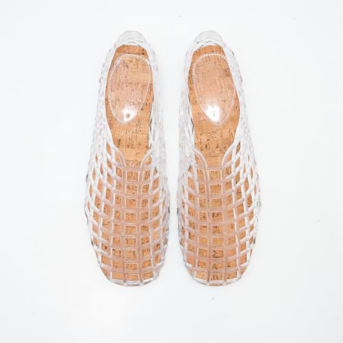 Jelly Sandals for Women Clear Woven Flats Beach Slip-on Ballerina Jellies Mesh Shoes2