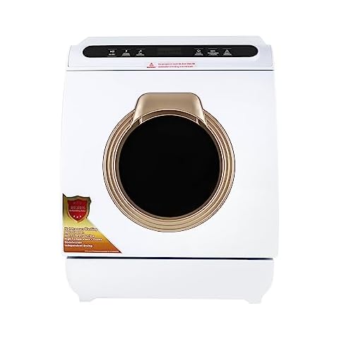 LIAPDG 900W Countertop Dishwasher, 110V Portable Dishwasher with 7l Built-In Water Tank 5 Programs 360° Dual Spray Air-Dry Multi-Function Mini Dishwasher Touch Screen for Apartments& RVS White Cover