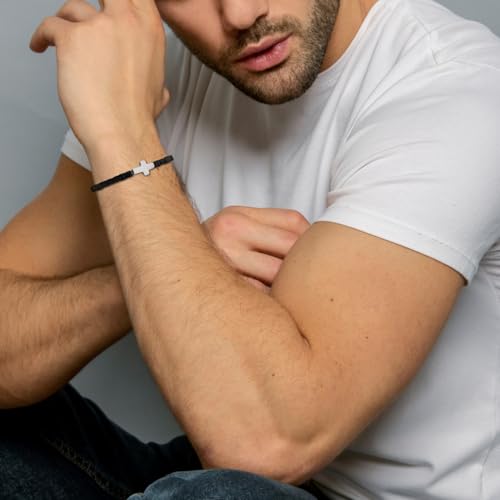 Pulsera de Hombre con Cuentas de Cristal y Cruz miniatura 3