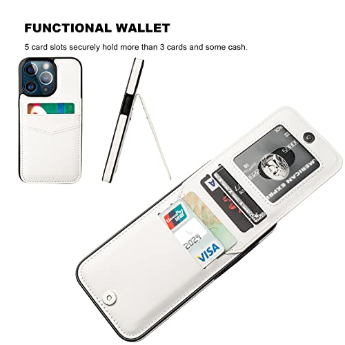 Image of KIHUWEY Compatible with iPhone 13 Pro Case Wallet with Credit Card Holder, Premium Leather Magnetic Clasp Kickstand Heavy Duty Protective Cover for iPhone 13 Pro 6.1 inch(White)