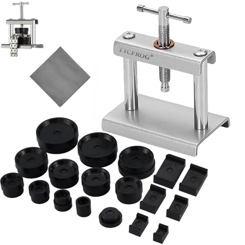 TICFROG Watch Press Tool Back Case Closer for Closing The Cover Watch Battery Replacement Repair Kit for Wristwatches with 18PC Molds Compatible with Round Square Rectangular Dials and Backs