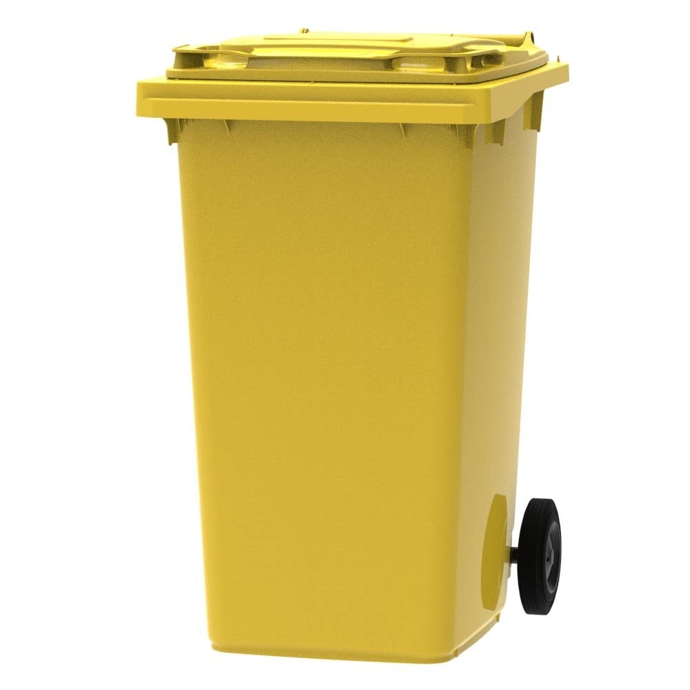 ESE France Conteneur Poubelle à déchets 2 roues - 240L - Robuste et Économique - 100% Recyclé - Jaune - Fabriqué en France