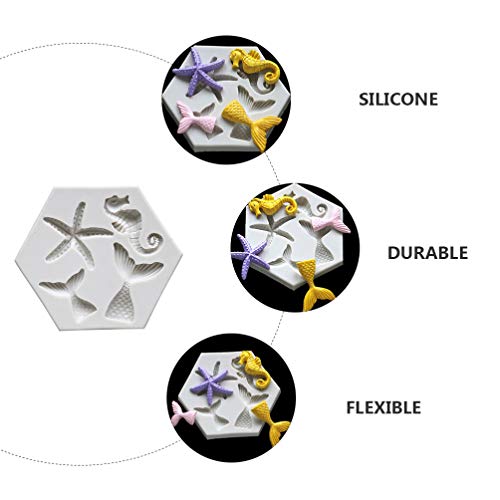 Hemoton Molde de silicone para cobertura de tema marítimo com 2 peças, cauda de sereia, cavalo marin