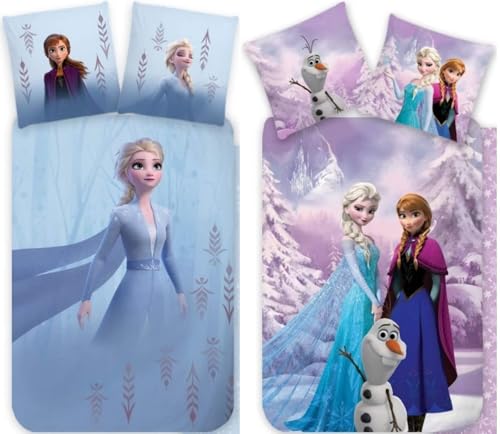 Disney Frozen Die Eiskönigin 2 x Wende-Bettwäsche-Set Doppelpack Bettbezug 135x200 Kissenbezug 80x80 Baumwolle