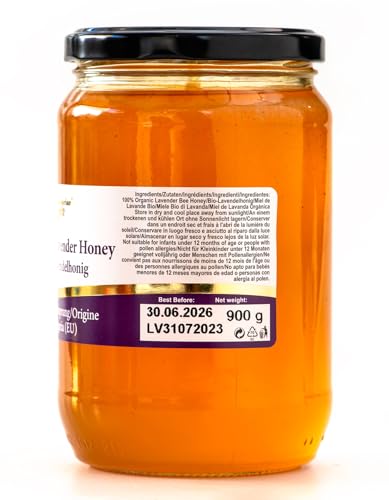 Organic Lavender Honey – Pure, Unheated, Single Source – Fragrant Floral Aroma & Smooth Taste – 100% Raw & Unprocessed – Premium Quality, Sustainably Harvested (900, Lavender)