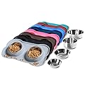 Hubulk Pet Dog Bowls 2 Stainless Steel Dog Bowl with No Spill Non-Skid Silicone Mat + Pet Food Scoop Water and Food Feeder Bowls for Feeding Small Medium Large Dogs Cats Puppies (S, Gray)