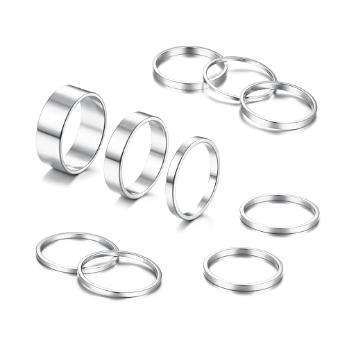 HAIAISO Silver Rings for Women Non Tarnish Stainless Steel Rings Set Dainty Gold Band Ring Stack Simple Stackable Midi Pinky Ring for Multiple Size
