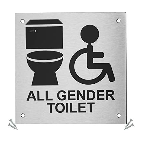 Fire Door Guru® Door Sign - 150 x 150mm Square - Stainless Steel Safety Sign - Fixings Included (All Gender Disabled) Cover