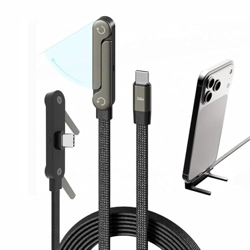 Click Zone USB to Type C Fast Charging Cable with Foldable Phone Holder Stand - 65 W Braided Charging Cord 1.5 m Multi Angle Mobile Stand Cable for Gaming, Office, Travel, Desk Use