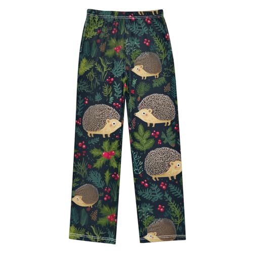 ZZXXB Xmas Hedgehog Berry Boys Long Pants Soft Trousers Elastic Waist Kids Lounge Bottoms with Pockets S-XL