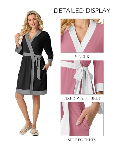 Image of PrinStory Womens Robe Knit Kimono Bathrobe Lightweight Soft Sleepwear Knee Length Lounge Robes
