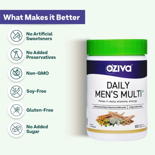 OZiva Natural Multivitamin for Men with Ashwagandha, Akarkara & Choline for Daily Stamina Strength & Energy, 60 Vegetarian Tablets - Image 5