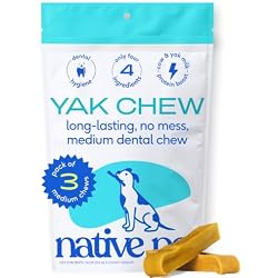 Native Pet Yak Cheese Himalayan Dog Chews - Long Lasting Dental Sticks for Medium Breeds – 100% All Natural Himalayan Yak Chews for Medium Dogs – Cheese Bone for Aggressive Chewers - 3 Per Pack