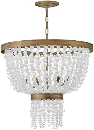 Hinkley Fredrick Ramond Dune FR30206BNG Medium Pendant - Hand-Strung Sea Glass, Boho Chic, Adjustable Height for Even or Sloped Ceilings - in Soft White Sea Glass + Burnished Gold