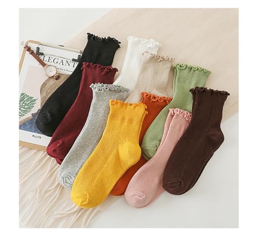 Ruffle Ankle Socks Women, Cute Lace Crew Frilly Sock, Turn-Cuff Casual Ankle Comfort Breathable 6 Pack2