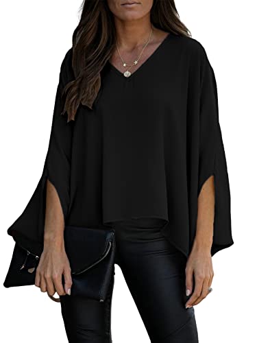 Vrtige Women's Casual V Neck Batwing Long Sleeve Blouse Shirt Tunic Top3