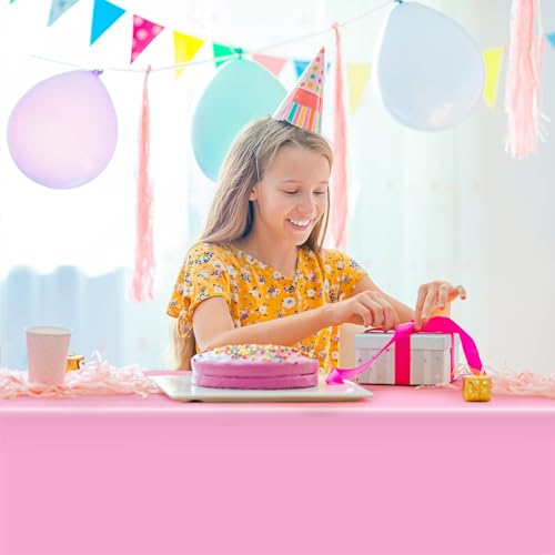 Image of Hxezoc 3 Pack Pink Disposable Plastic Tablecloth, 54 x 108 Inches Waterproof Table Cover for Wedding Birthday Party Baby Shower Decorations Outdoor Indoor Party Supplies