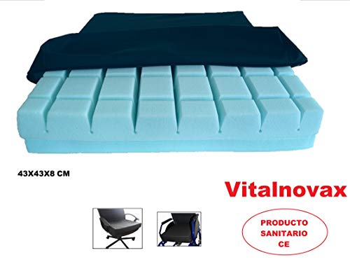 Cojín antiescaras para silla de ruedas, sillón o silla de oficina ANTIPRESIÓN VISCOELÁSTICO, de Vitalnovax. Para el tratamiento de úlceras por presión, hemorroides, coxis u otros problemas.